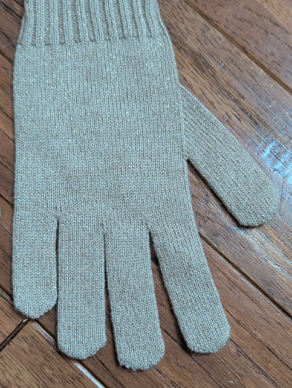 Armani Exchange Metallic Gold Shimmer Beige Knit Gloves